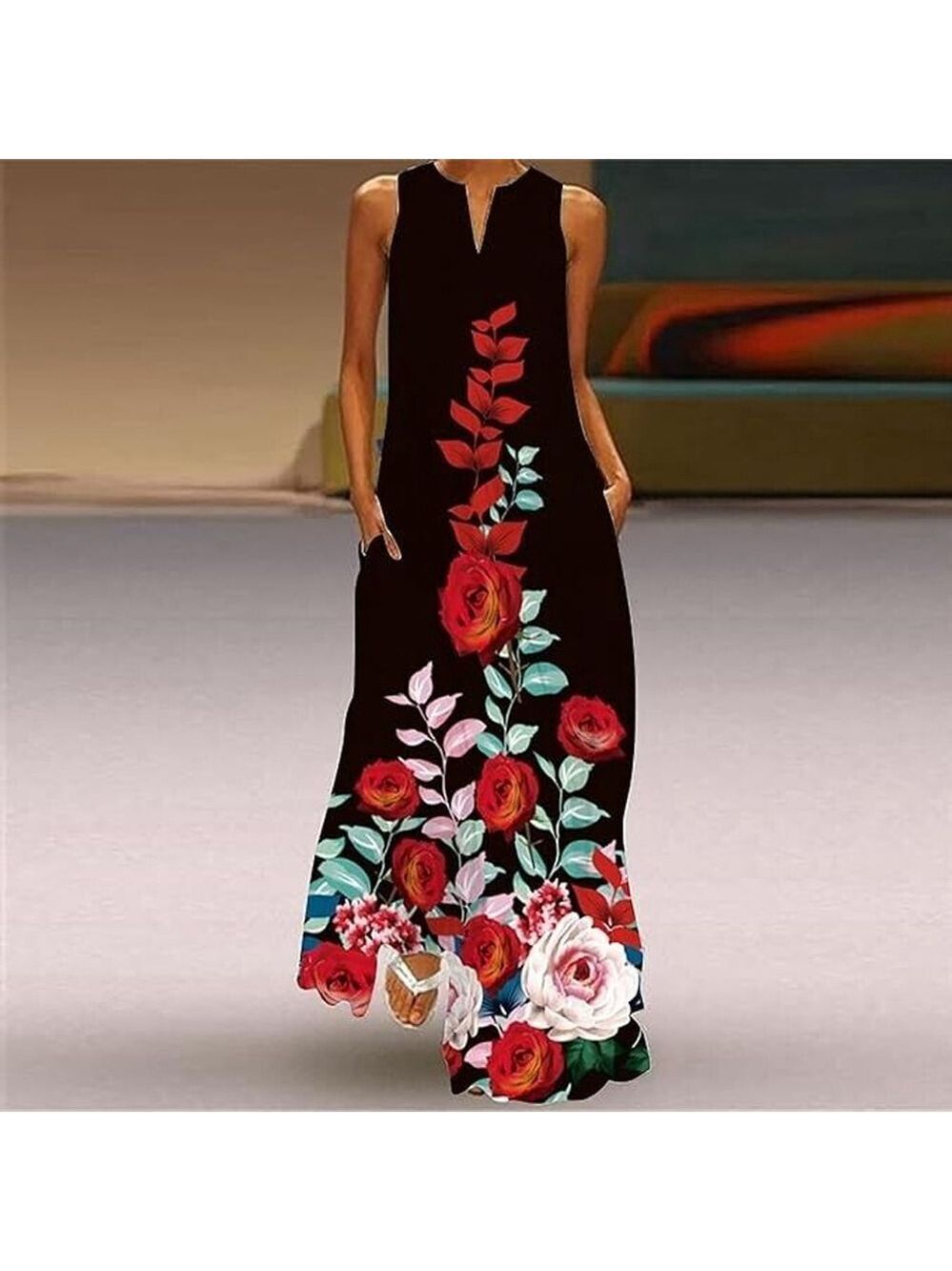 Women's Summer Maxi Dress Floral Print Long Sleeveless Size S - Picture 3 of 5